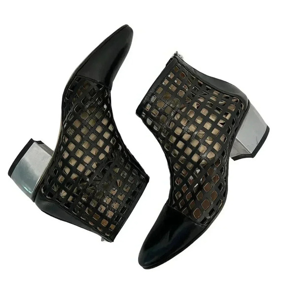 Aquatalia by Marvin K Perforated Fishnet Laser Cut Ankle Booties Black Leather 6 - Picture 9 of 9